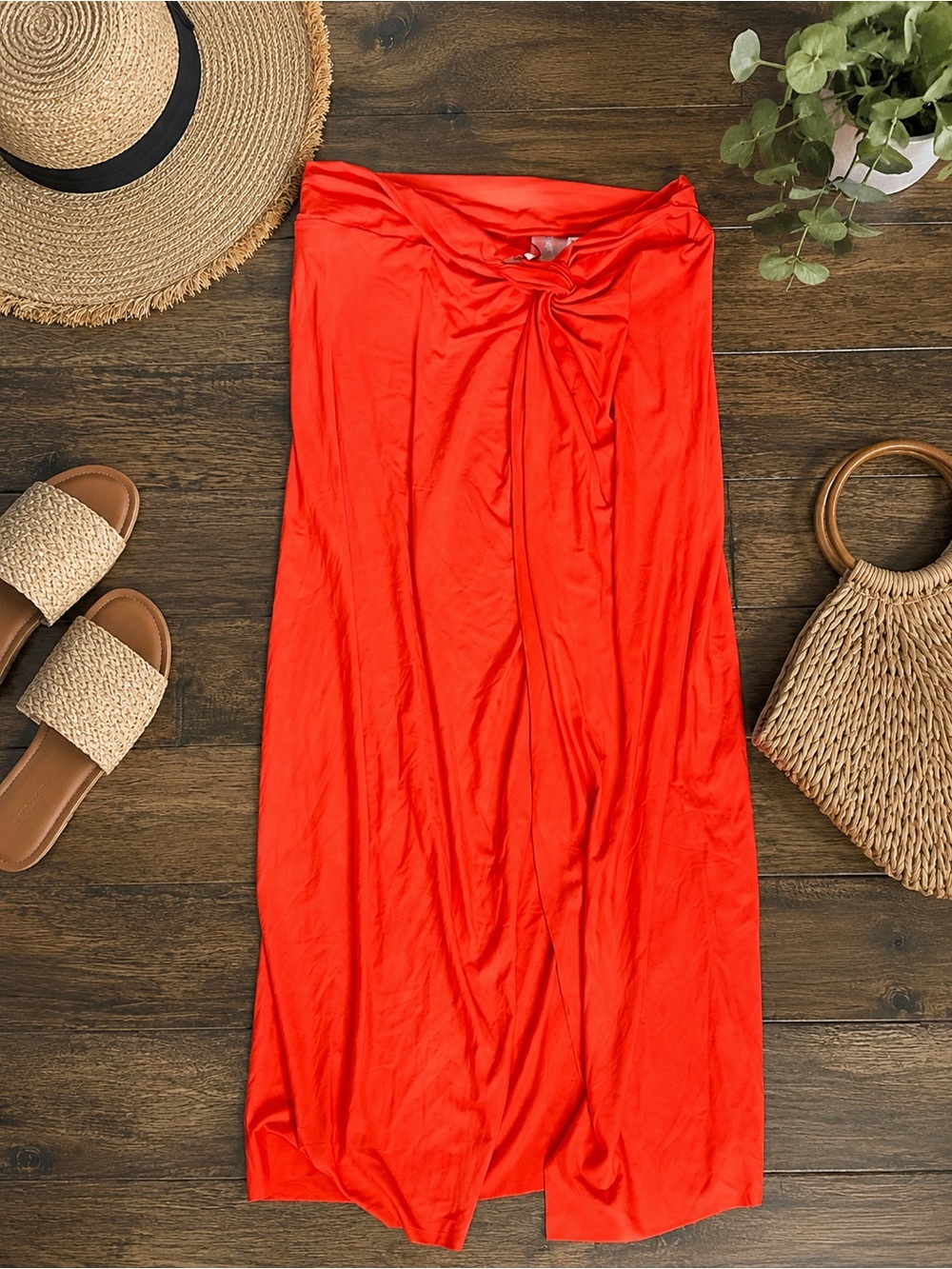 NWT CALIA Fresh Red Twisted Knot Sarong Swim Coverup Skirt Size Small UPF 50+